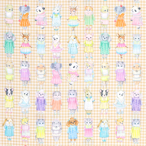 Gingham Jolie Tenue Animaux Vintage Mignons Tissu par Hokkoh
