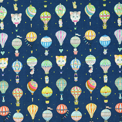 Ballons  Air Chaud et Animaux Vintage Charmants Tissu par Hokkoh