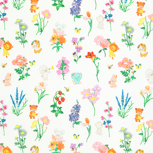 Fleurs de Jardin Botanique Animaux Mignons Vintage Tissu par Hokkoh
