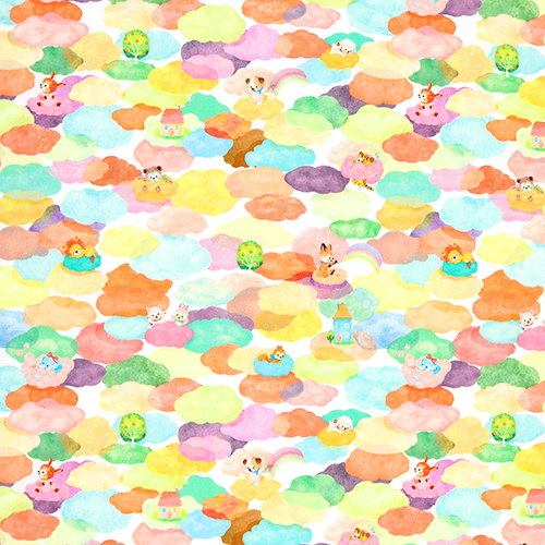 Nuages Pastel Chauds Arcs-en-Ciel Animaux Vintage Mignons Tissu par Hokkoh