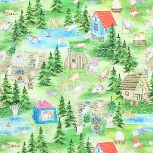 Vintage Katzen Glamping Urlaub Campingplatz Tag Stoff