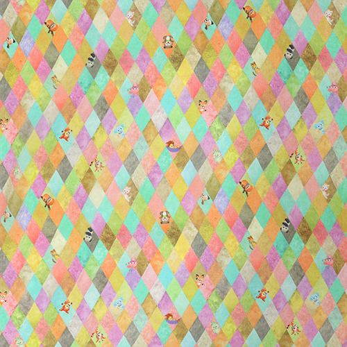 Diamonds Tiny Vintage Peeping Animals Chiffon Fabric by Hokkoh