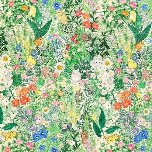 Jardin De Fleurs Animaux Vintage Tissu par Hokkoh