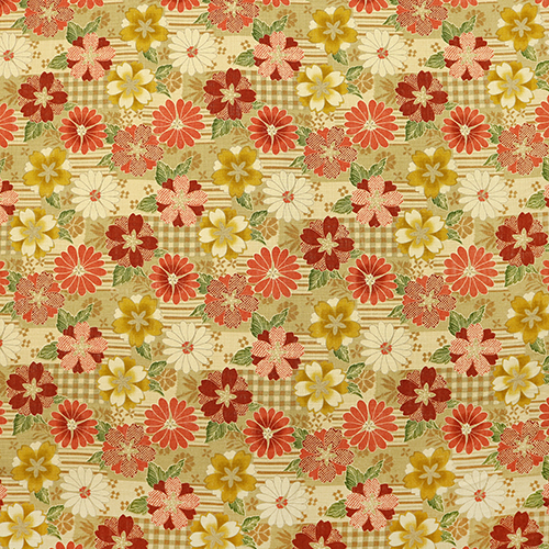Japanisch Gemusterte Blumen Gestreiftes Patchwork Stoff von Japanese Indie