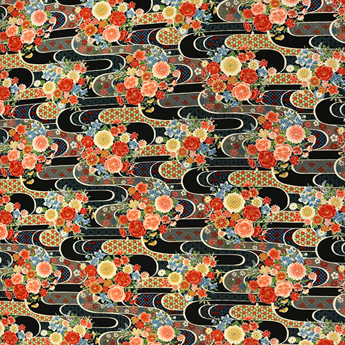 Fiori Tradizionali Giapponesi Del Fiume Kawa Tessuto di Japanese Indie