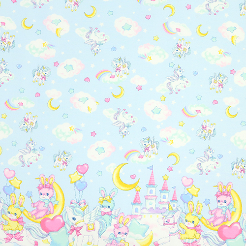Licorne Chteau Nuages toiles Lune Bordure Tissu par Japanese Indie