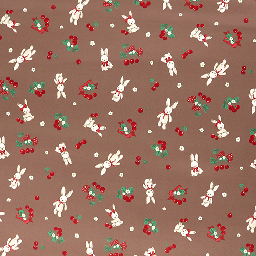 Adorable Conejo Cereza Lazo Cacao Tela de Japanese Indie