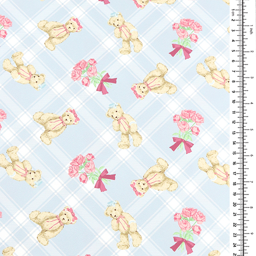 Adorable Bear Tartan Plaid Roses Blue 1
