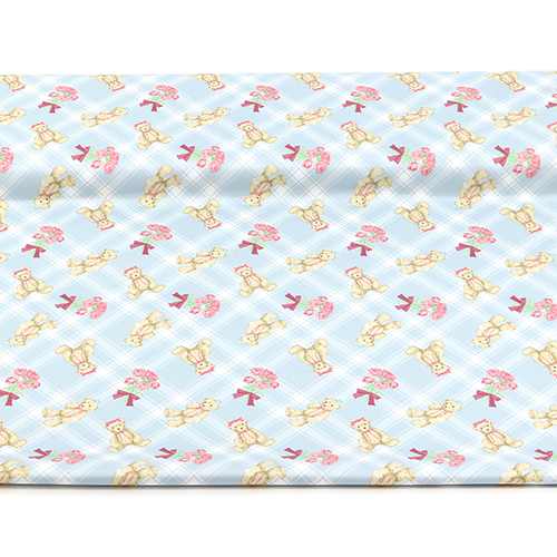 Adorable Bear Tartan Plaid Roses Blue 3