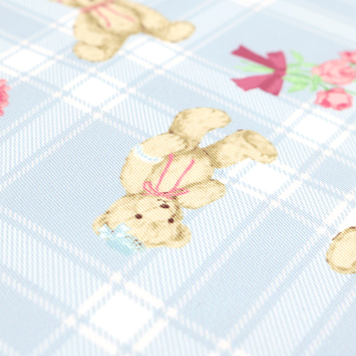 Adorable Bear Tartan Plaid Roses Blue 5