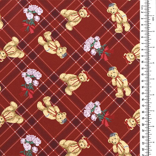Niedlicher Bär Tartan-Karo Rosen Rot 1