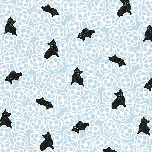 Chats Noirs Esquissés Calligraphie Fleurs