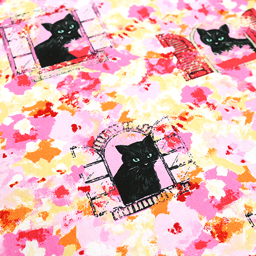 Schwarze Katze Fenster Malerisches Blumenmontage 5