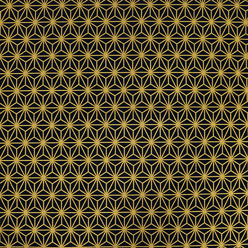 Schwarzes Asanoha-Sternmuster Mit Metallischem Gold Stoff von Japanese Indie