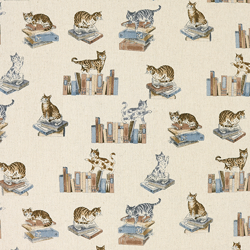 Chats Tigrs Livres Anciens Tissu par Japanese Indie
