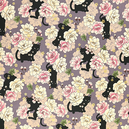 Neko Chats Noirs Pivoines Or Sakura
