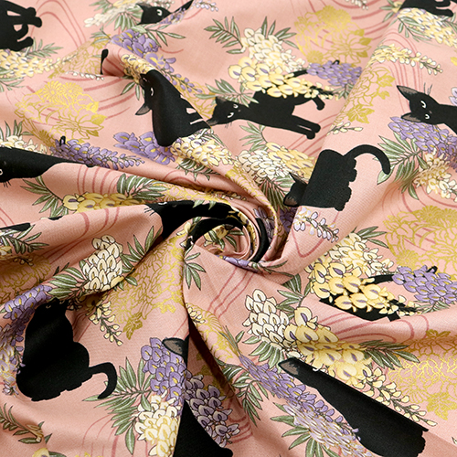 Neko Black Cat Wisteria Gold Flowers 2
