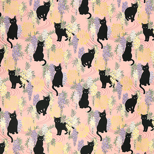Neko Black Cat Wisteria Gold Flowers 4