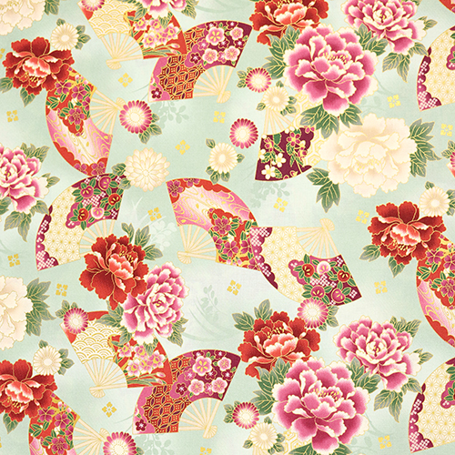 Éventails à motif traditionnel Pivoines Or