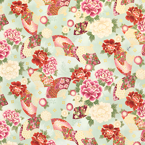 Éventails à motif traditionnel Pivoines Or 4