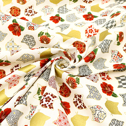 Tête de chat Or Motif japonais Camélia 2