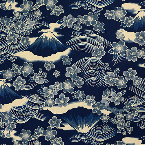 Mont Fuji Indigo Fleurs de Sakura Vagues Tissu par Japanese Indie