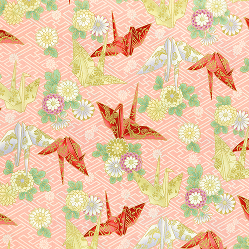 Golden Origami Paper Crane Pink