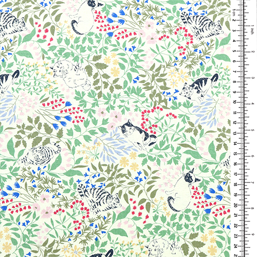 Illustrated Cats Hiding Leaves Garden Flowers 1