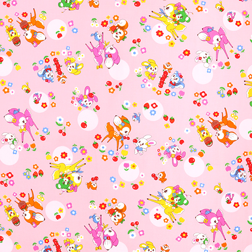 Animaux de la Fort Vintage Rtro Fleurs Fruits Tissu par Japanese Indie