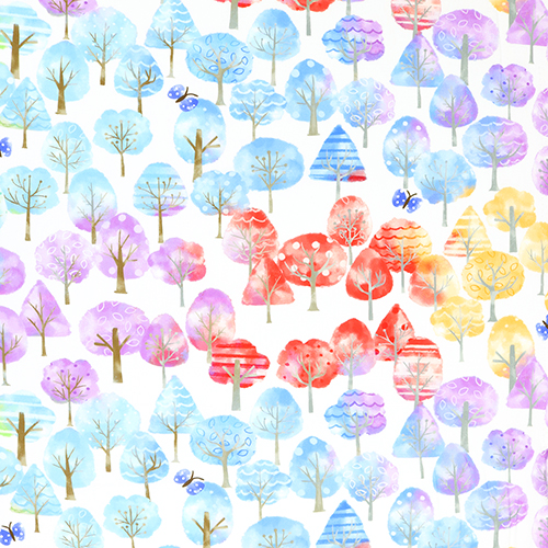 Regenbogen Gemalte Wald Bume Stoff von Japanese Indie