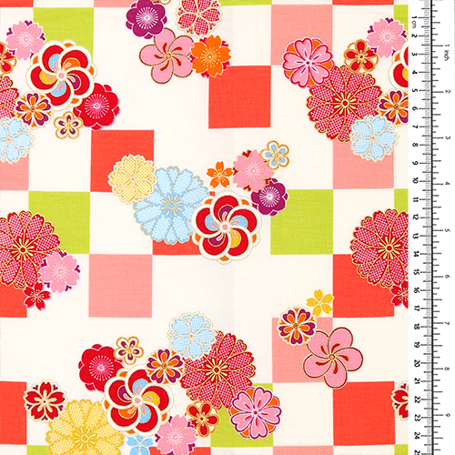 Japanese Checker Gold Flowers Blossoms 1