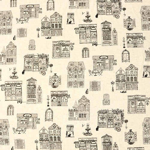 Rues Monochromes des Boutiques de Paris Tissu par Japanese Indie