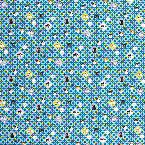 Katzenkreise Geometrische Bltenbltter Stoff von Japanese Indie