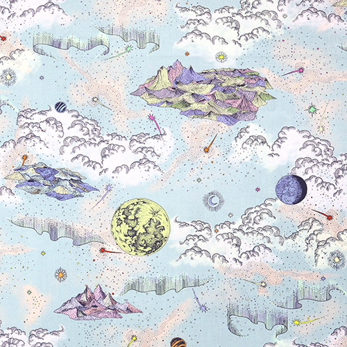Mystische Wolkige Atmosphre Himmlische Planeten Stoff von Japanese Indie