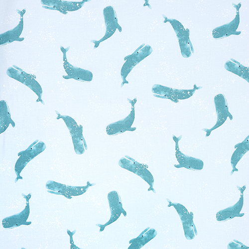 Baleine Catchalot Bleue Brume Ocanique Tissu par Japanese Indie