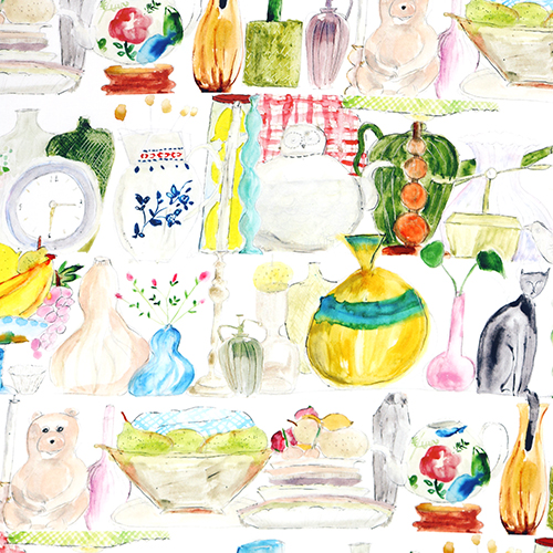 Vase D'animaux Aquarelle tagre De Cuisine Tissu par Kokka