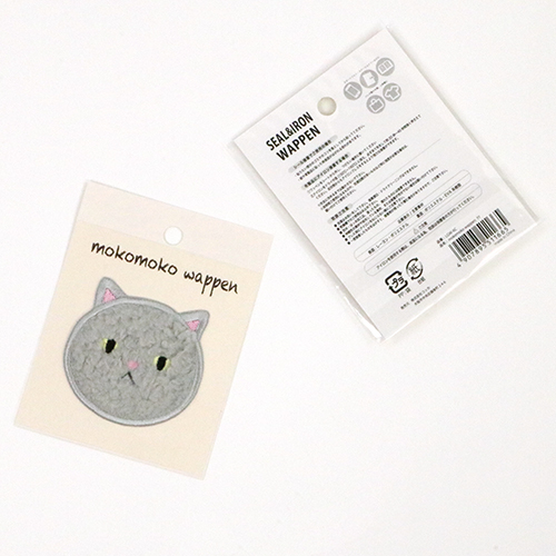Mokomoko Wappen Fuzzy Iron On Patch - Grey Cat 1