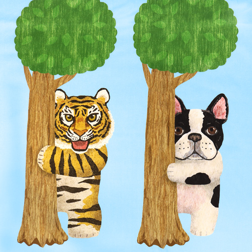 Animaux Regardant Depuis Les Arbres Sur Panneau Tissu par Kokka