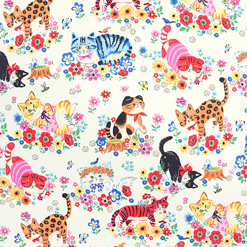 Flower Power Quirky Garden Cats Bright Fabric