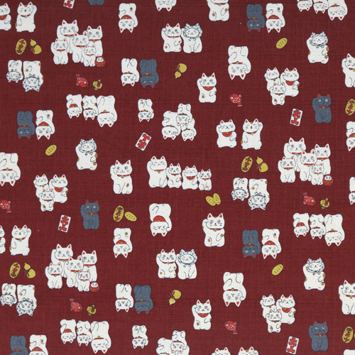 Beckoning Cats Good Fortune Maneki Neko Fabric by Kokka