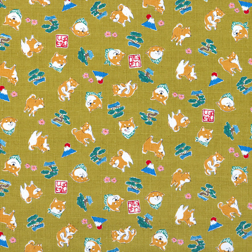 Mameshiba Day Out Bonsai Tree Mt Fuji Fabric by Kokka