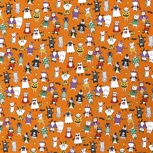 Funny Cats Halloween Costumes Fabric by Kokka