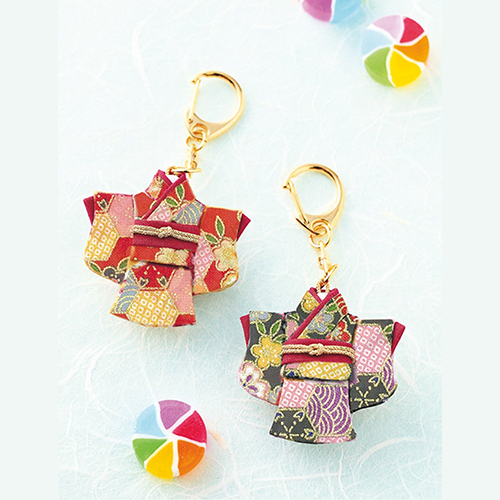 Japanese Mini kimono Set of 2 Keychain No-Sew Craft Kit - Dark Colour Set 4