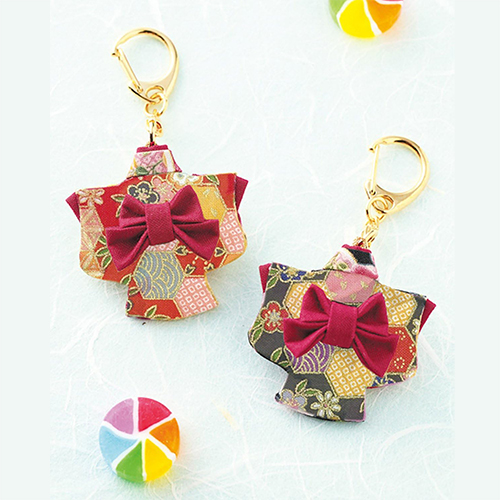 Japanese Mini kimono Set of 2 Keychain No-Sew Craft Kit - Dark Colour Set 5