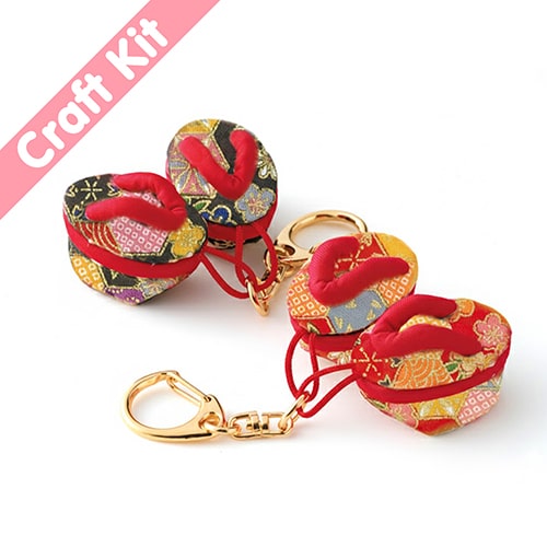 Japanese Mini Pokkuri Geta Geisha Shoes Set of 2 Keychain No-Sew Craft Kit - Dark Colour Set