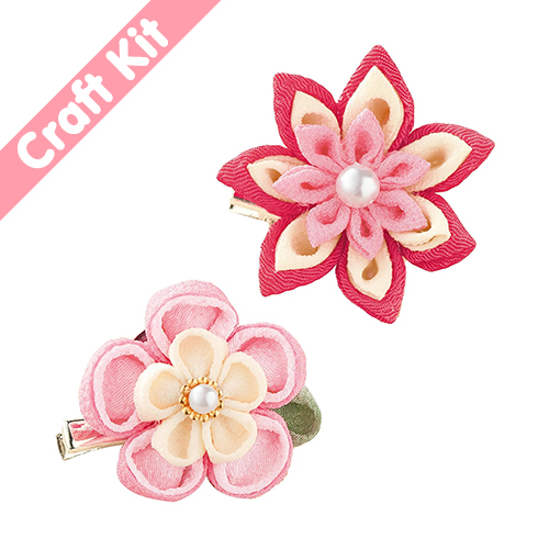 Ensemble De 2 Barrettes Fleur Tsumami Kanzashi Kit D'Artisanat Japonais