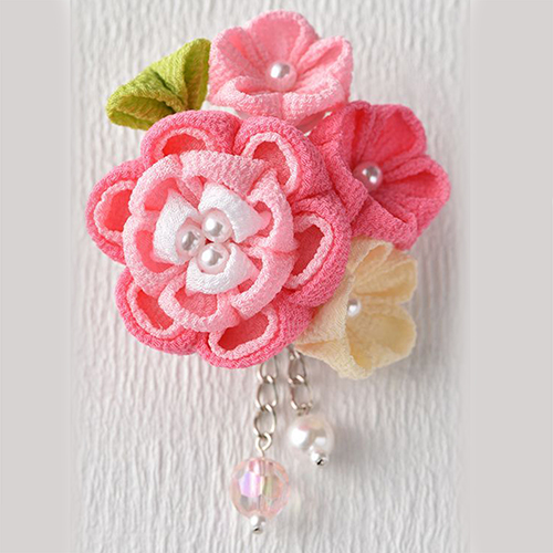 Tsumami Kanzashi 4 Flower Pearl Hair Clip Brooch Japanese Craft Kit 4
