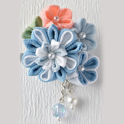 Tsumami Kanzashi 4 Flores Perla Pinza Broche Kit De Artesanía Japonesa 4