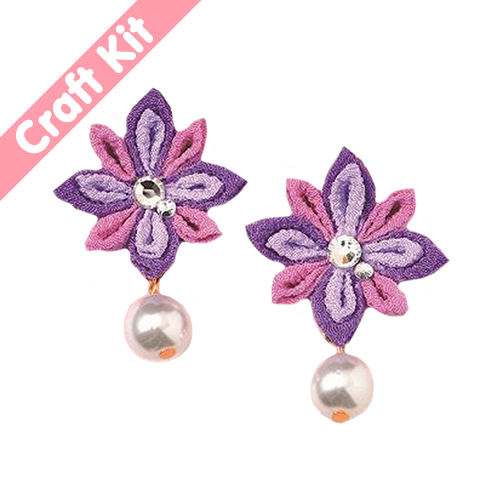 Boucles D&#8217;Oreilles Kanzashi Fleur Tsumami Diamant Perle Kit D&#8217;Artisanat Japonais