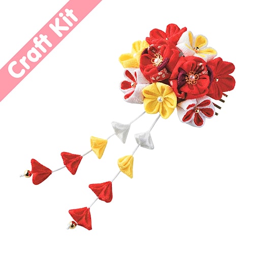 Large Tsumami Kanzashi Flower Petal Hair Ornament Japanese Craft Kit - Red